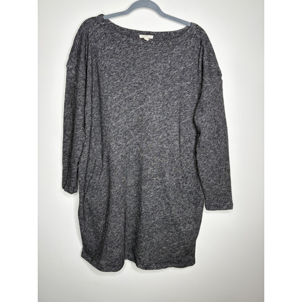 Eileen Fisher Charcoal Heather Knit Tunic Dress XL Cotton‎ Wool Blend Pockets